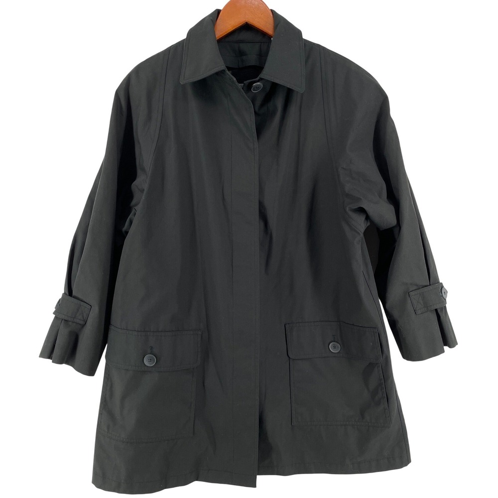 London Fog Trench Coat Women 10 Petite Black Limited Edition Plaid Lined Preppy